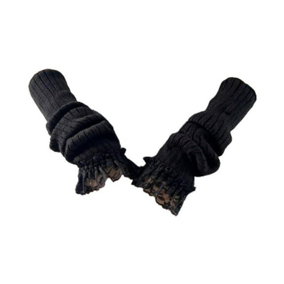 Milageto Arm Warmers Cute Knitted Arm Sleeves Thumb Hole Wrist Warmer for Women Girls black lace