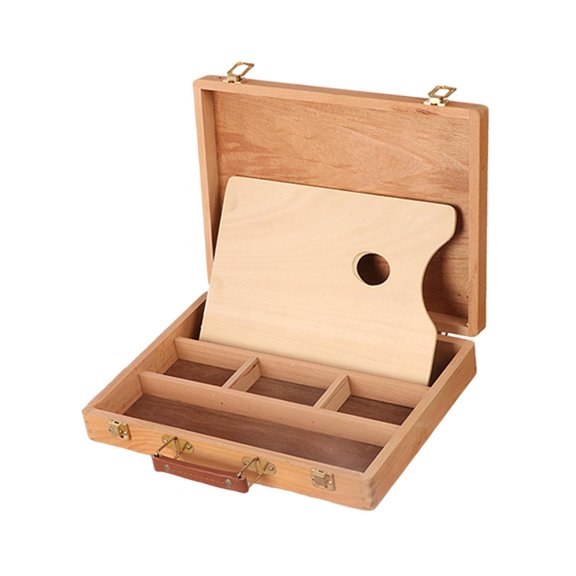 Milageto Artist Supply Storage Box, Wood Portable Organizer Box Drawing Art Tool Supplies 32cmx24cmx7.5cm