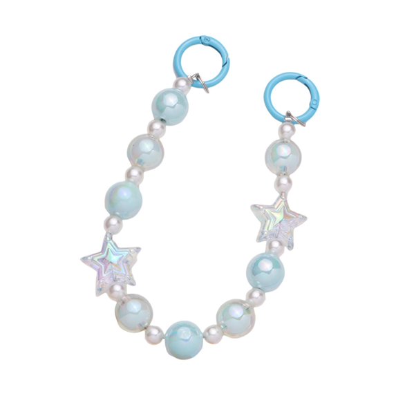 Milageto Beaded Bag Chain Decoration with 2 Round Carabiners Beaded Keychain Wristlet Blue