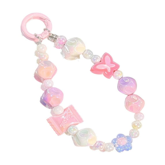 Milageto Beaded Key Bracelet Creative Hanging Ornament Car Keychain Holder Girls Kids Pink Purple