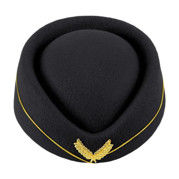Milageto Beret Hat Decor Cosplay Stewardess Hat for Carnivals Fancy Dress Party Favor Black