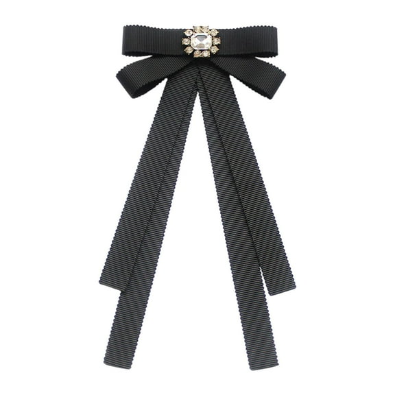 Milageto Bow Tie for Women Pre Tied Bowtie Fashion Neck Tie Brooch Pin Ribbon Tie for School Uniform Wedding Costume Accessories Party Black