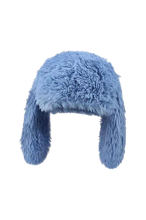 Bunny Long Ear Plush Hat Adults Winter Hat for Outdoor Festivals Backpacking Blue