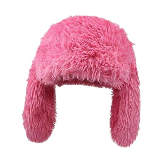 Milageto Bunny Long Ear Plush Hat Adults Winter Hat for Outdoor Festivals Backpacking Pink