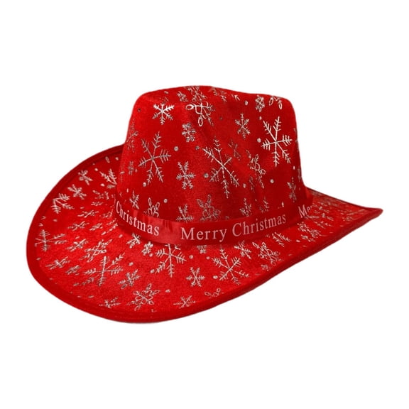 Milageto Christmas Cowboy Hat Casual Christmas Hat for Stage Performance Carnivals Travel White Snowflakes