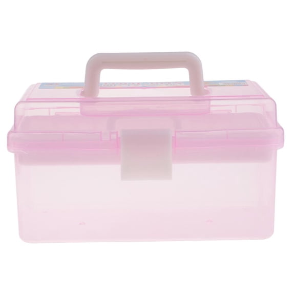 Milageto Clear Hard Plastic Storage Box 2-Layer Sewing Organizer Paint Storage Crate -