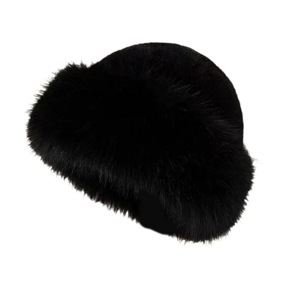 Milageto Cossack Hat Russian Hat Women Thick Winter Faux Hat for Hiking Motorbike Black