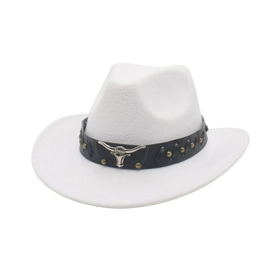 Milageto Cowboy Hat Adults Casual Novelty Summer Cowgirl Hat for Autumn Camping Party White
