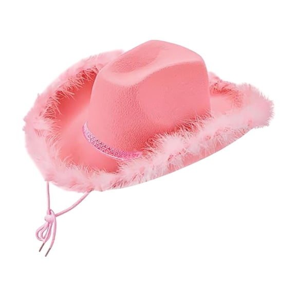 Milageto Cowboy Hat Comfortable Decor Trendy Feather Cowgirl Hat for Birthday Photo Props Pink