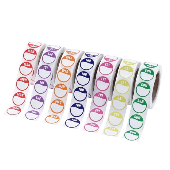Milageto Day of The Week Labels 7 Rolls/3500 Pcs 2cm Date Dot Stickers Inventory Stickers