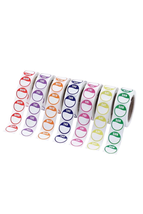 Day of The Week Labels 7 Rolls/3500 Pcs 2cm Date Dot Stickers Inventory Stickers