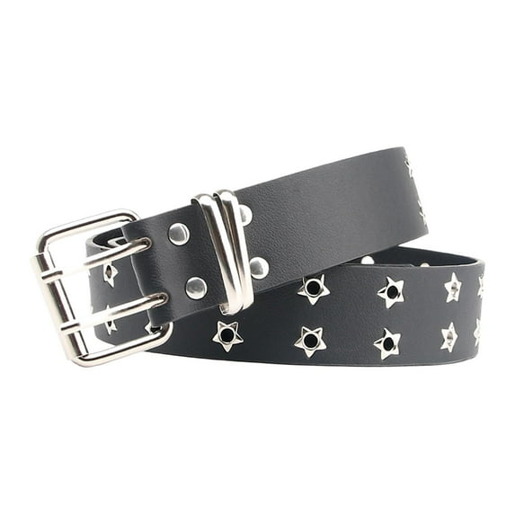 Milageto Double Grommet Belt Double Prong Buckle Womens Waist Belt for Club Party Men Black
