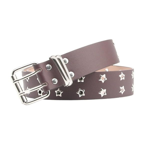 Milageto Double Grommet Belt Double Prong Buckle Womens Waist Belt for Club Party Men Brown
