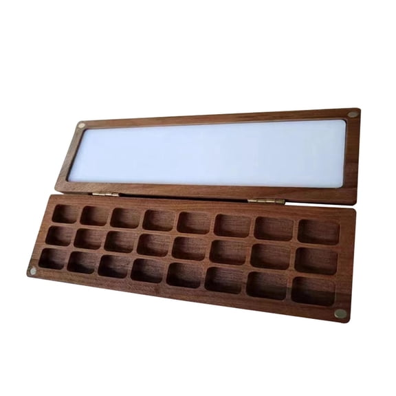 Milageto Empty Palette Box Wood Paint Tray 24 Grids Handcraft Acrylic Paint and Lid Paint