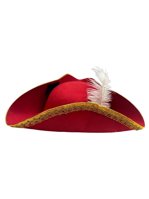 Feathered Pirate Tricorn Hat Felt Material Costume Cap Vintage Style for Cosplay