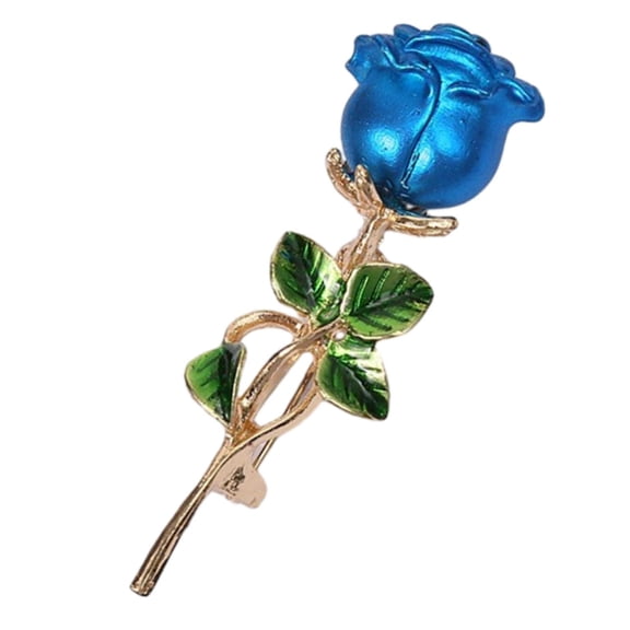 Milageto Flower Rose Brooch Pin Elegant Decoration Lapel Pin for Clothes Banquet Suit Gold Blue