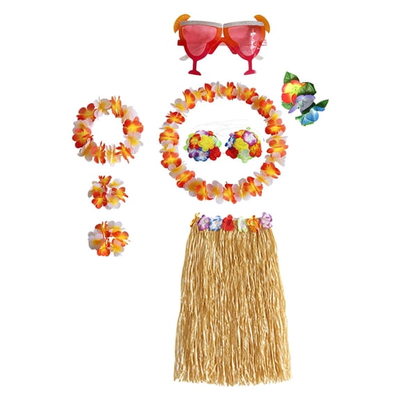 Milageto Hawaiian Dancer Grass Skirt Glasses for Beach Carnival Wedding Dress up Skirt Length 60cm