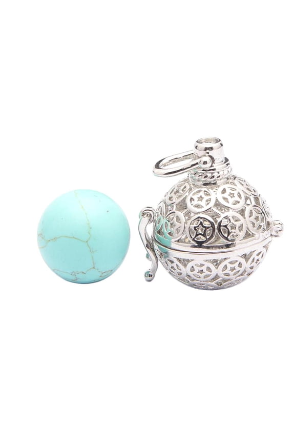 Hollow Cage Locket Charm Pendant and Natural Crystal Stone Ball for Necklace 10