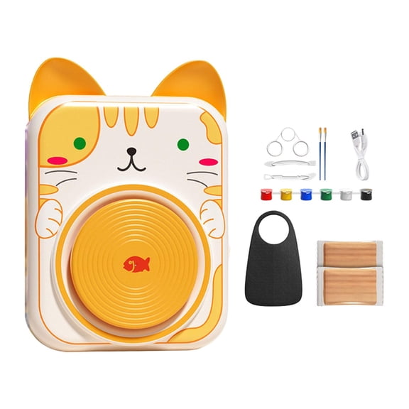 Milageto Kids Pottery Wheel DIY Clay Crafts Toys Hands on Practice Air Drying Lightweight Cat Shaped