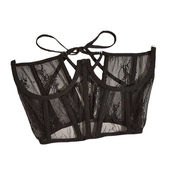 Milageto Lace Corset Belt Adjustable Fashion Push up Tie Back Corset Waist Corset Top Black