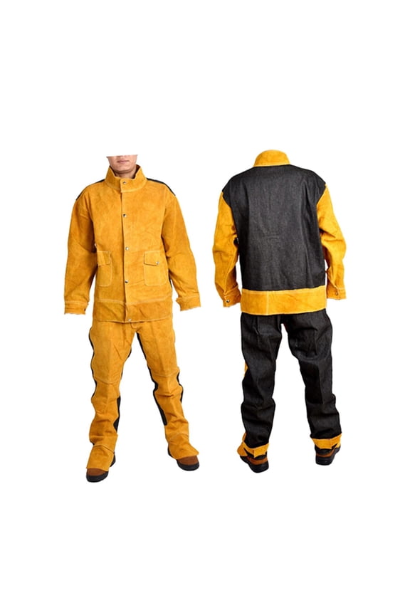 Leather Welding Jacket Pants Suit Fire Resistant Anti Scald Welders Overalls XL