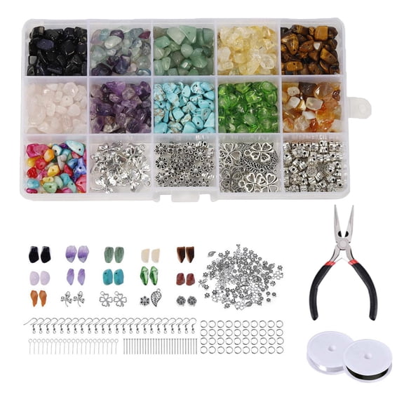 Milageto Loviver Irregular Chips Stone Beads Kit Jump Rings for DIY Crafts Jewelry Making