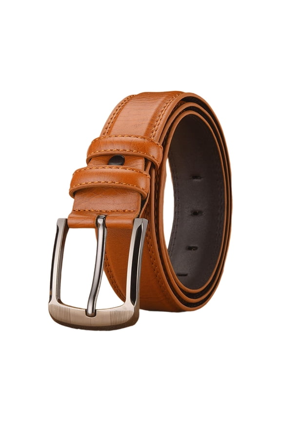 Men Belt 120cm Long Pin Buckle PU Leather Belt for Trousers Business Wedding Orange