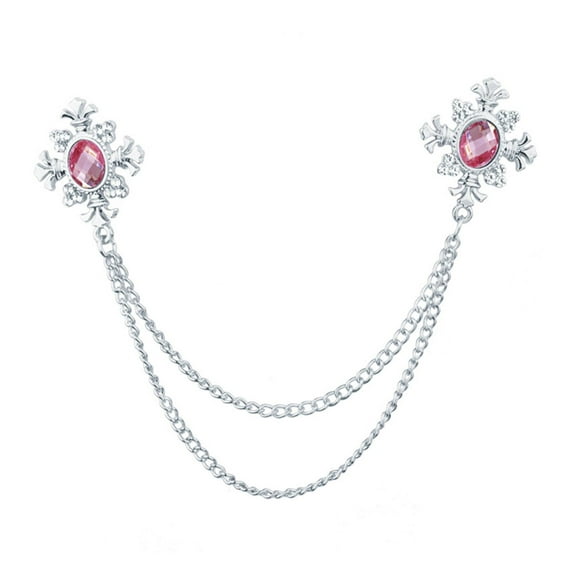 Milageto Men's Brooch Lapel Accessories Party Tassel Chain Brooch for Coat Tuxedo Tie Pink Red