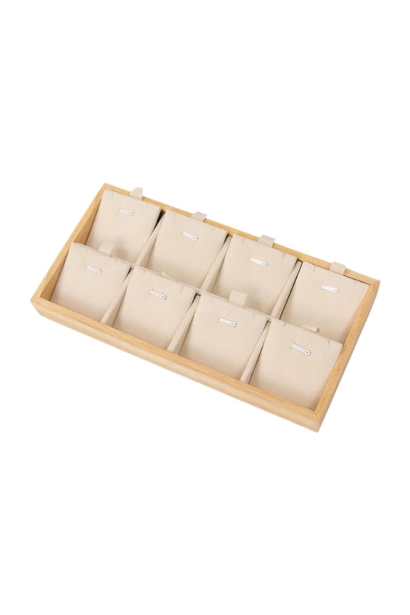 Necklace Pendant Tray Showcase Display Tray 8 Grids Necklace Organizer Wood Multipurpose Storage Tray for Countertop Vanity , Beige