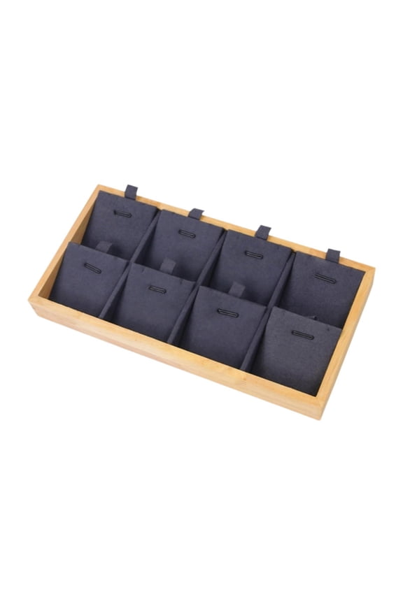 Necklace Pendant Tray Showcase Display Tray 8 Grids Necklace Organizer Wood Multipurpose Storage Tray for Countertop Vanity , Gray