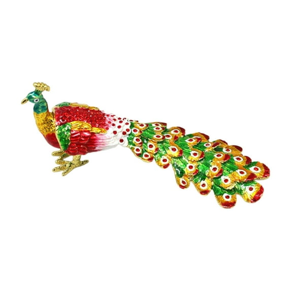 Milageto Peacock Trinket Box Good Enameled Jewelry Box for Necklace Bracelet Earrings Red