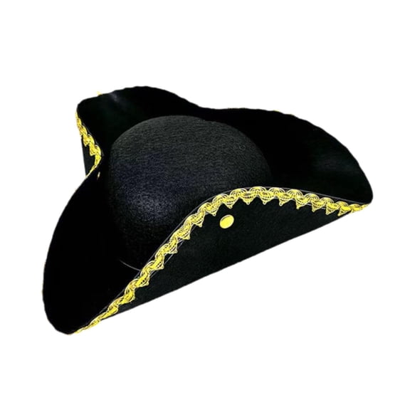 Milageto Pirate Buccaneer Tricorn Hat for Stage Performance, Holidays, Cosplay, Birthdays Golden hat brim