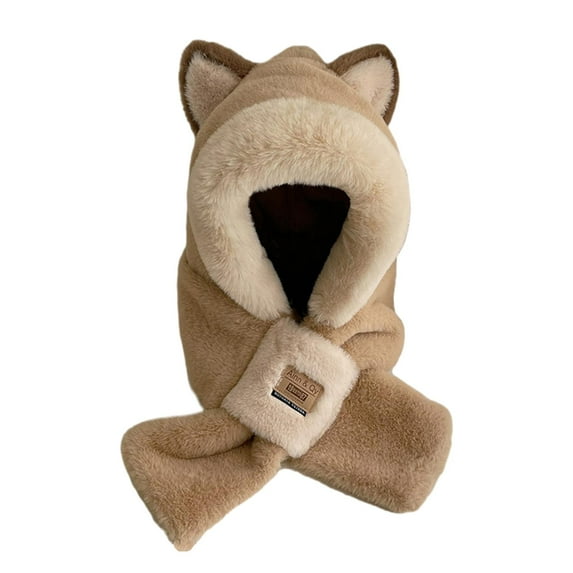 Milageto Plush Animals Hat Funny Winter Hat Scarf Set for Outdoor Sports Themed Party Khaki