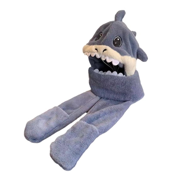 Milageto Plush Hat Scarf Gloves Cartoon Windproof Hooded Hat for Kids Playing Camping Blue