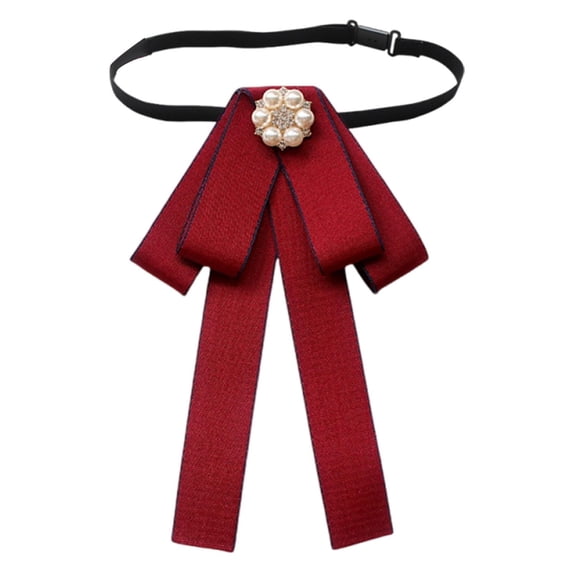 Milageto Pre Tied Bowtie for Ladies Girls Dress Accessory Solid Color Lightweight for Shirts, suits Multipurpose 7.4x4.3inch Graceful Red w Blue Edge