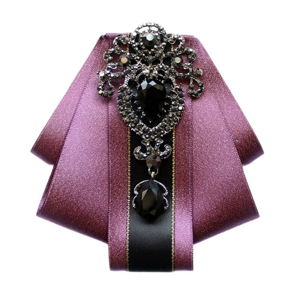 Milageto Ribbon Tie Brooch Pin Bow Tie for Clothing Accessories Working Prom Ball Uniform violet