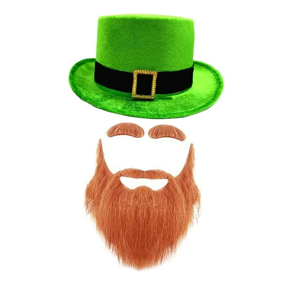Milageto ST. Patrick's Day Hat Decor Gift Unique with Beard for Holiday Carnival Dress up Black Green Brown