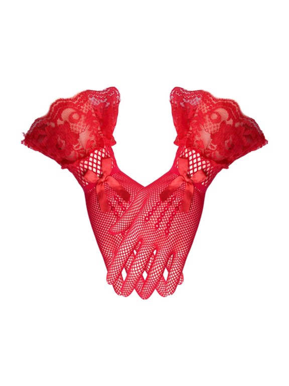 Short Lace Gloves for Women Fishnet Gloves for Dinner Party Costume Princess Red