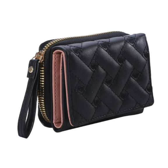 Milageto Small Wallet Card Organizer Card Holder Embroidery Compact Fashion for Women Black