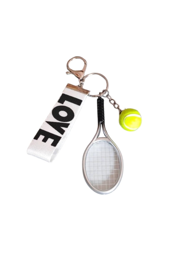 Tennis Racket Ball Keychain Gift Key Ring for Party Favor Christmas Car Birthday Silver White