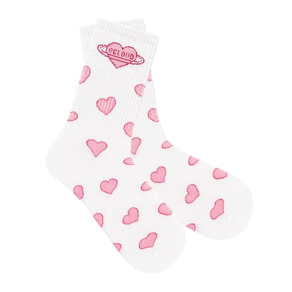 Milageto Valentine's Day Socks Classic Stretchy Breathable Girls Valentines Day Gifts white heart