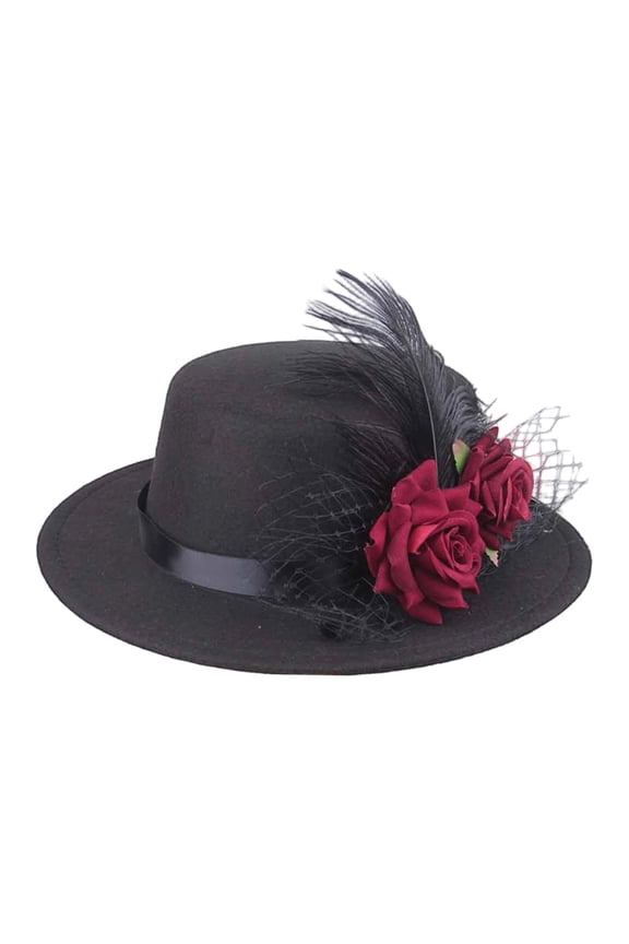 Victorian Top Hat Costume Dress up Artificial Rose Flower Feather for Masquerade Height 10cm