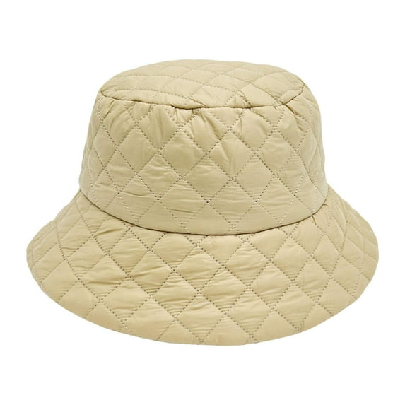 Milageto Winter Bucket Hat Down Cotton Comfortable Headwear Warm Hat for Adults Women Khaki