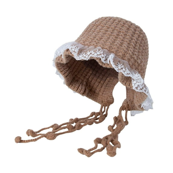 Milageto Women Knitted Hat Beanie Ear Protection Hat Crochet Beanie for Cold Weather Khaki