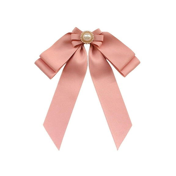 Milageto Women Pre Tied Bowknot Brooch Bead Bow Tie Brooch Pin for Blouse Shirts Coat Pink