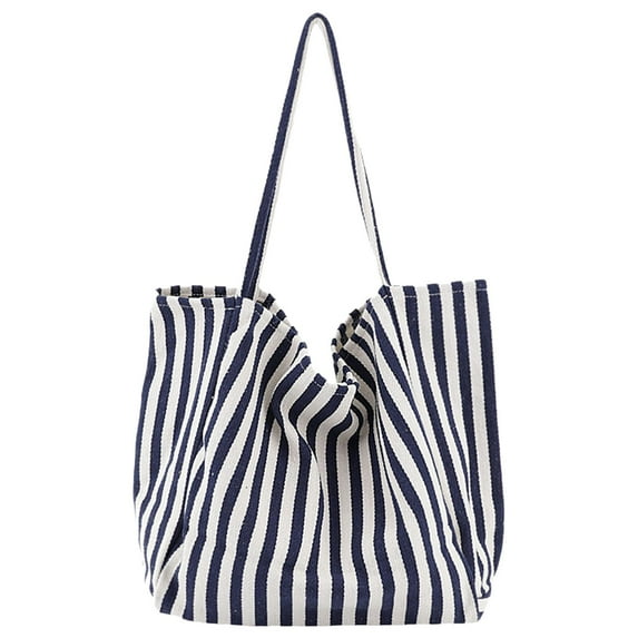 Milageto Women Shoulder Bag Elegant Female Canvas Tote Bag for Summer Vacation Spring Pinstripe Blue
