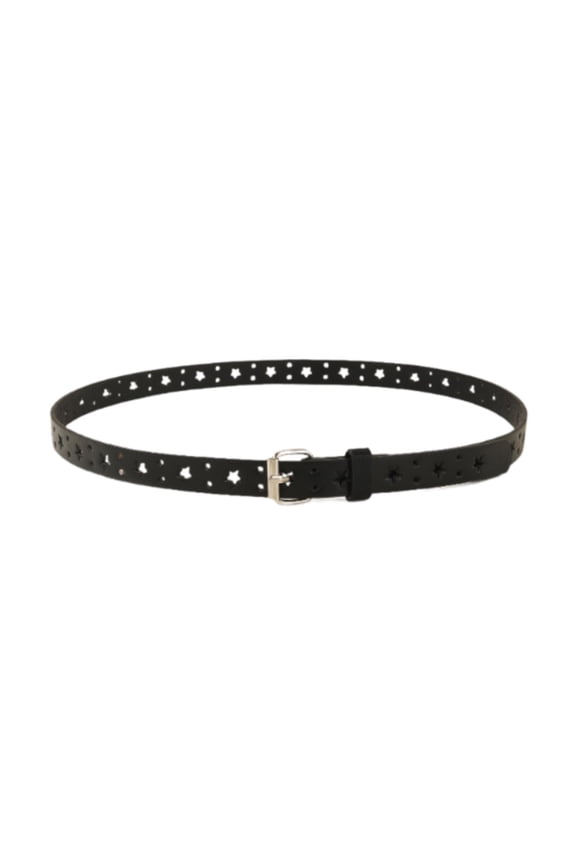 Women Skinny Belt 103 cm Long Adjustable Star Shaped Holes for Dress Jeans Pants Black