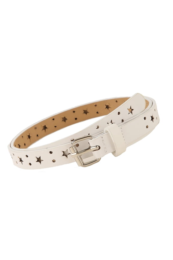 Women Skinny Belt 103 cm Long Adjustable Star Shaped Holes for Dress Jeans Pants White
