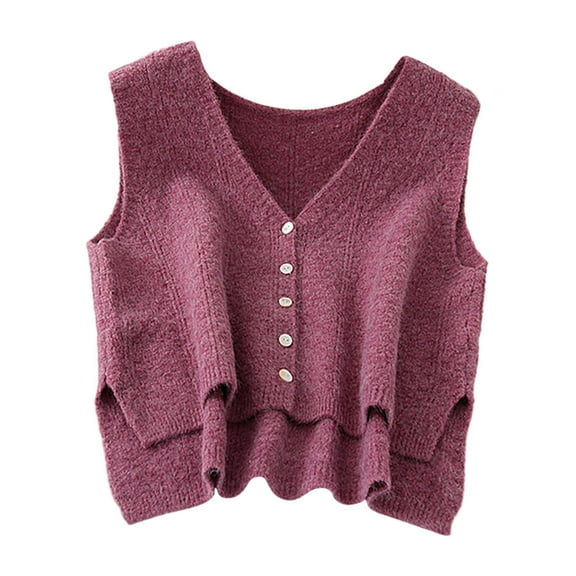 Milageto Women Sweater Vest Breathable V Neck Casual Fashion Jumpers Sleeveless Gilet Grape Purple