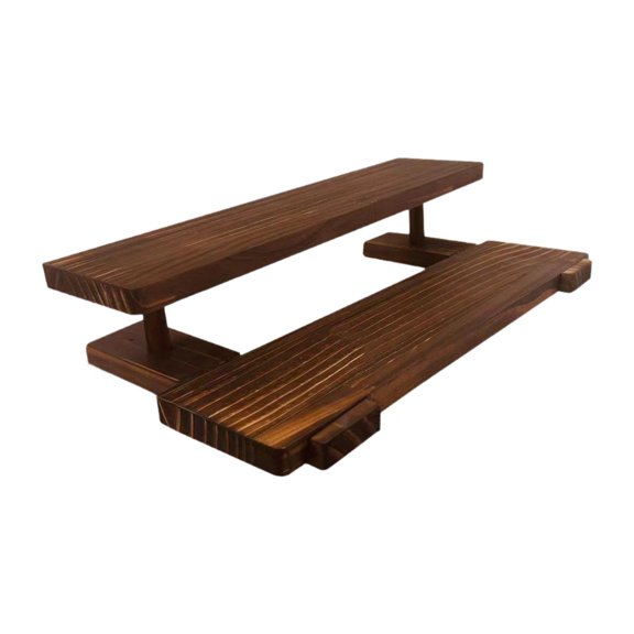 Milageto Wood Display Shelf Fashion Teaware Display Shelf for Dolls Crafts Sculptures brown and 2 layer